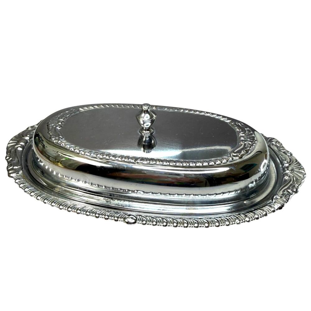 1960s Danny Wilson Original Oval Chrome Plated Covered Butter Dish and Lid